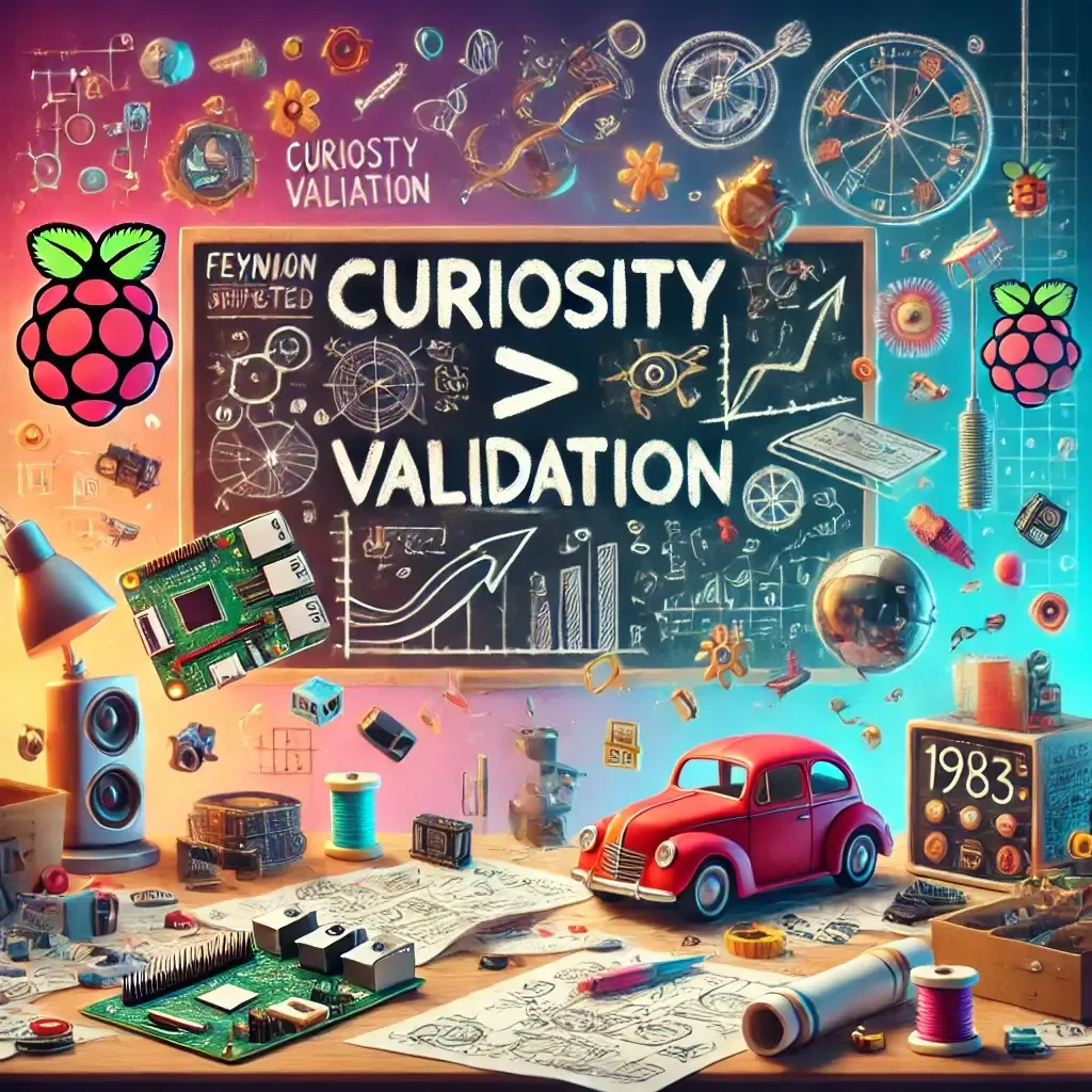 My desk: Raspberry Pi blueprints, a toy train and Feynman doodles