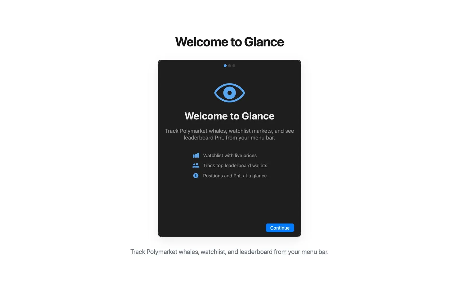 Glance app — Polymarket watchlist and leaderboard in the menu bar