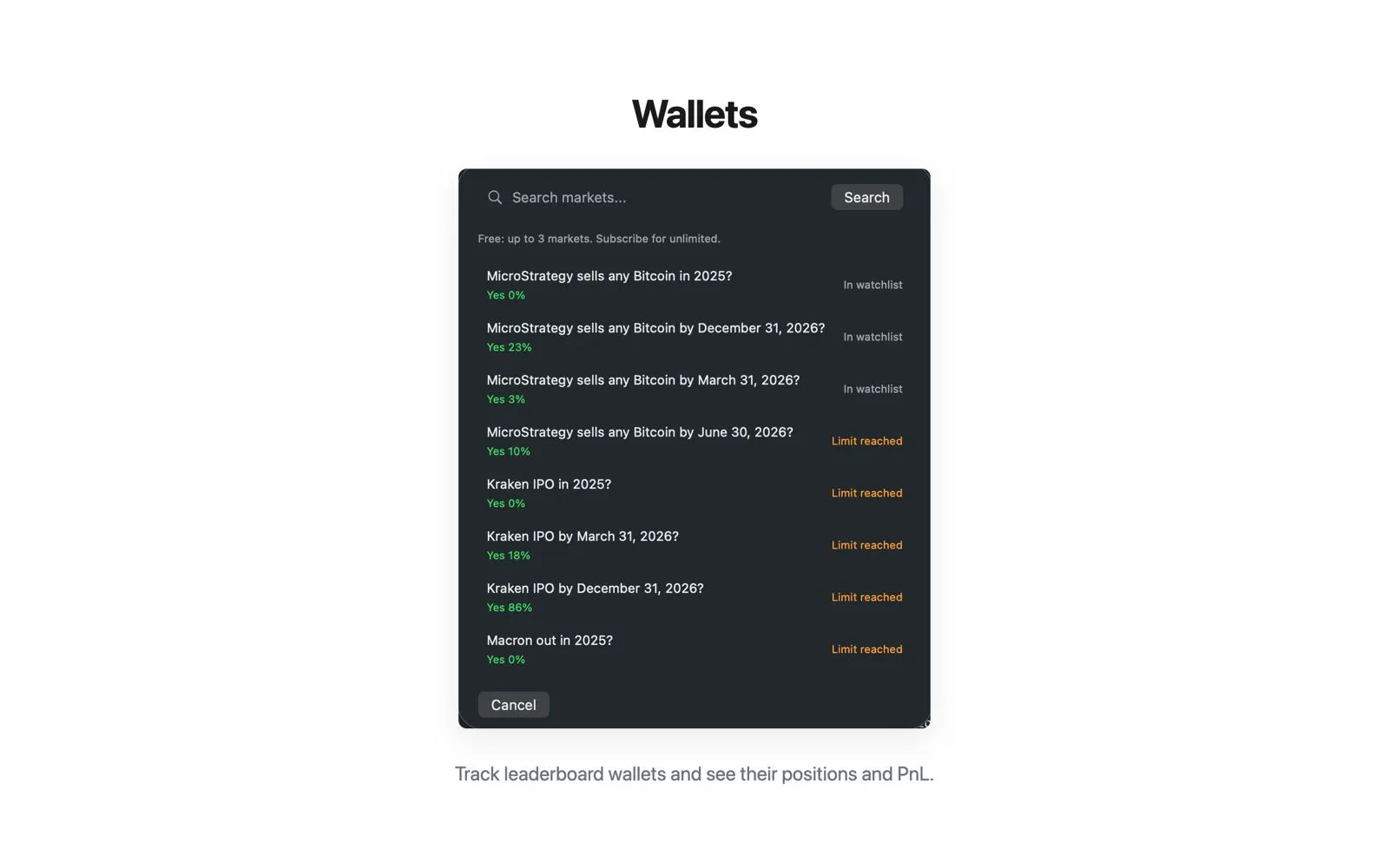 Glance positions and PnL